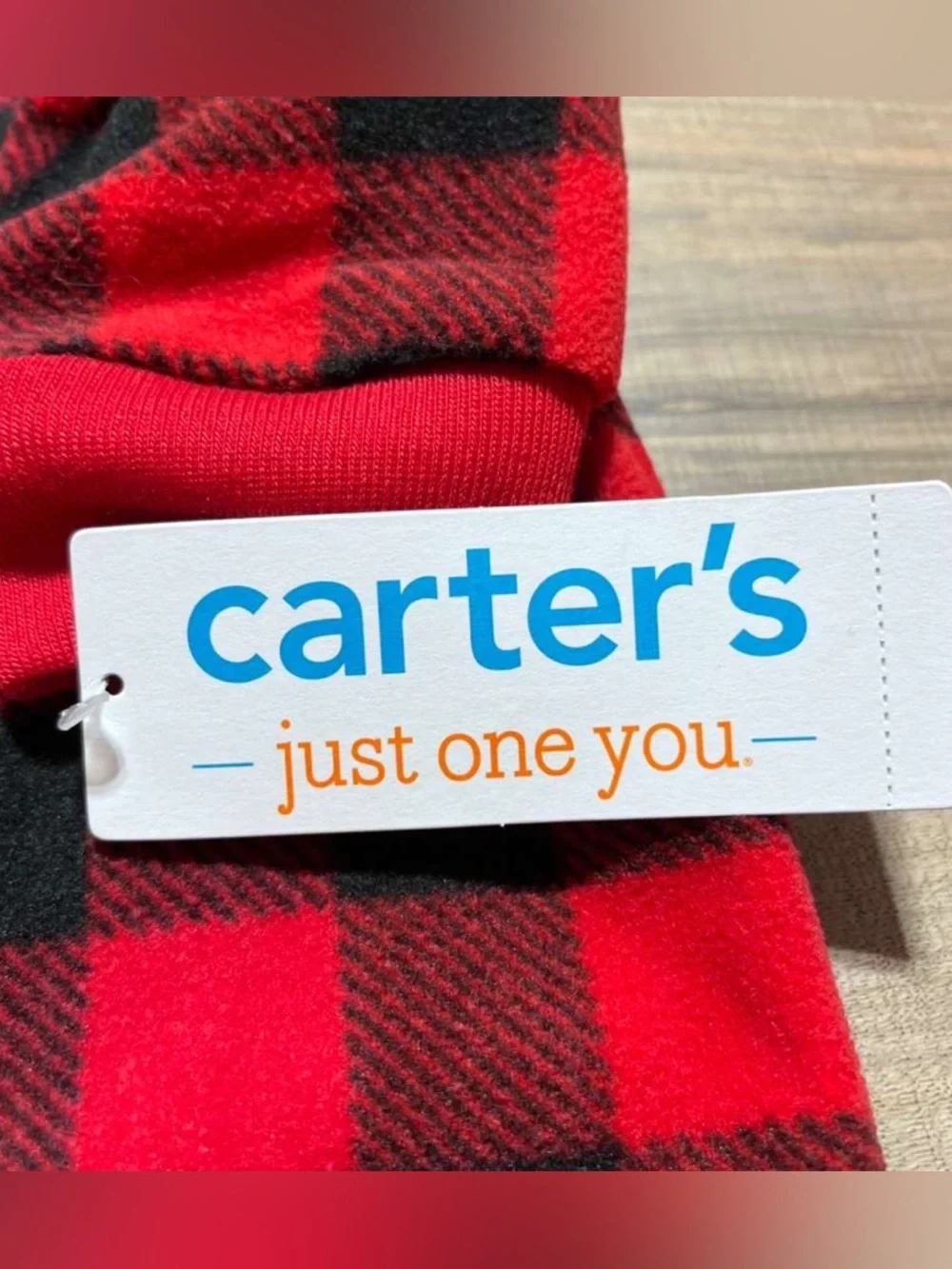 Carters Just One You Baby Boys Plaid Moose Fleece‎ Footed Pajama 12M Red Black